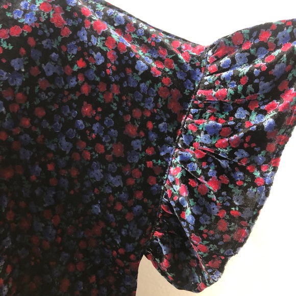 Gap Ruffle Velour Velvet Black Floral Shift Dress - Picture 4 of 10